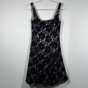 Maggy London Black Nude Floral Lace Fit & Flare Mini Dress Women’s 6